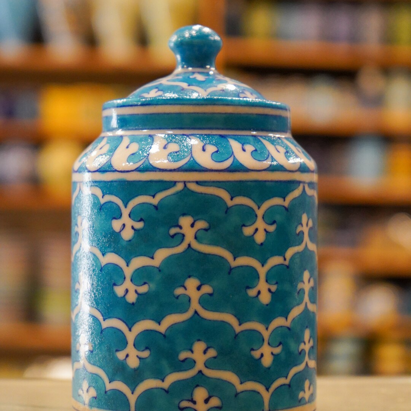 Sugar Jar handmade Jaipur Blue Pottery.