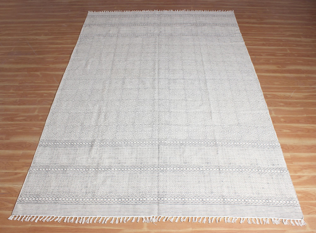 Cotton Area Rug Moroccan Gray Dhurrie Yoga Mat Handmade Kitchen Kilim